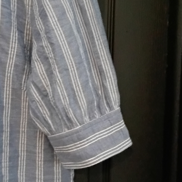 Veronica Beard Light Blue Vertical Striped Short Sleeve Button Down Shirt - Picture 9 of 14